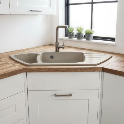 Graniteland Monte Lavello ad angolo in granito beige da appoggio 901x538mm con tappo in acciaio inossidabile 1208971414