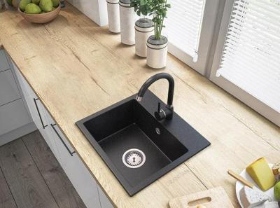 Graniteland Nera Lavabo in Granito 45x42 cm Look Pietra Blu Hardstone Installazione con Foro per Rubinetto e Tappo in Acciaio Inossidabile 1208971432