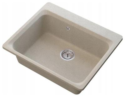 Graniteland Vastone Lavandino in granito 619x522 mm Beige da incasso con foro per rubinetto e tappo in acciaio inossidabile 1208971444