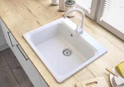 Graniteland Vastone Lavabo in granito 619x522 mm Bianco da incasso con foro per rubinetto e tappo in acciaio inossidabile 1208971445