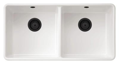 Ausmann Ceramic Mira Lavabo Doppio in Ceramica Bianca - Sottotop e Intermedio 890 x 456 mm con Tappi Neri 1208971474