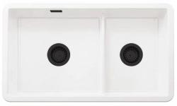 Ausmann Ceramic Ember Lavabo Ceramico Bianco da Un Volta e Mezzo da Incasso e Sottotop 733 x 401 mm con Tappi Neri 1208971521