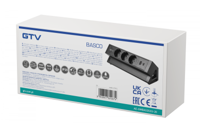 Presa per mobili BASCO, 3xSHUKO, USB A+C, cavo 1,5 m, nero