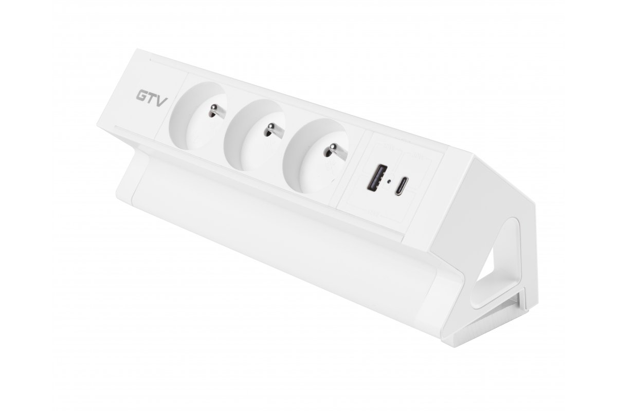 Presa per mobili Basco, 3 x presa con messa a terra, USB A+C, cavo da 1,5 m, bianco con montaggio