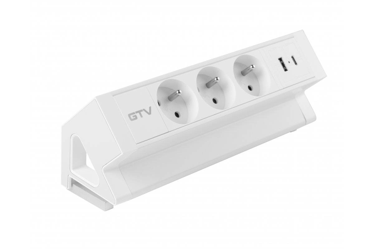 Presa per mobili Basco, 3 x presa con messa a terra, USB A+C, cavo da 1,5 m, bianco con montaggio