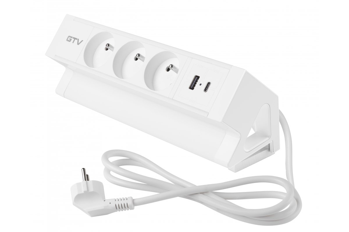 Presa per mobili Basco, 3 x presa con messa a terra, USB A+C, cavo da 1,5 m, bianco con montaggio