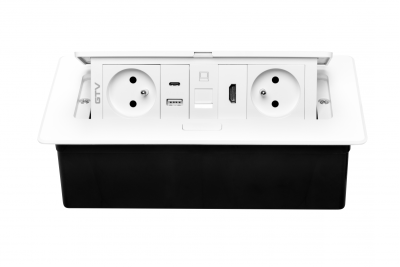 Presa per mobili MULTISOFT 2x Presa con Messa a Terra, USB A+C, RJ45, HDMI, Cavo di Alimentazione con Spina, Bianco