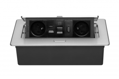 Presa per mobili MULTISOFT 2x Presa con Messa a Terra, USB A+C, RJ45, HDMI, Cavo di Alimentazione con Spina, Alluminio