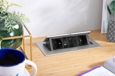 Presa per mobili MULTISOFT 2x Presa con Messa a Terra, USB A+C, RJ45, HDMI, Cavo di Alimentazione con Spina, Alluminio