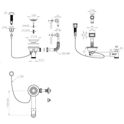 Set di scarico in rame Granitemy incluso pulsante di spreco con tappo, più sovraflusso rettangolare e rotondo 1208971744