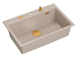 Lavello da incasso grande in granito beige Quadri Hard Rock 76x50cm incluso tappo di rame e accessori 1208971750