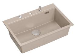 Lavello grande Quadri Hard Rock Beige in granito 76x50cm incluso tappo in acciaio inossidabile e accessori 1208971751