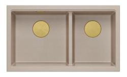 Lavello da incasso Newport II doppio in granito beige 76x45 cm con tappo dorato 1208971753