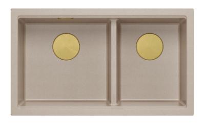 Lavello da incasso Newport II doppio in granito beige 76x45 cm con tappo dorato 1208971753