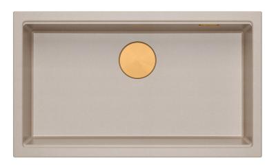 Lavello da cucina Quadri Newport II grande e profondo in granito da appoggio e sottotop beige 76x45cm con tappo in rame 1208971758