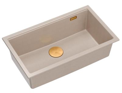 Lavello da cucina Quadri Newport II grande e profondo in granito da appoggio e sottotop beige 76x45cm con tappo in rame 1208971758