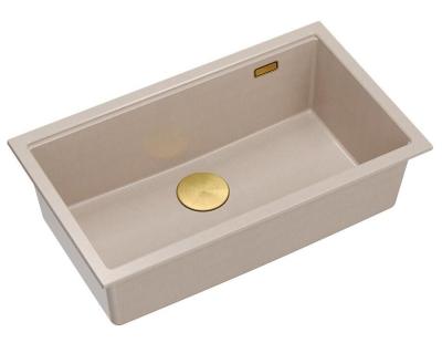 Quadri Newport II lavabo grande e profondo in granito da incasso e sottotop beige 76x45cm con tappo dorato 1208971759