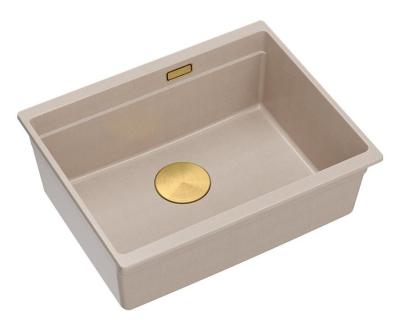 Lavello sottopiano Quadri Newport II in granito beige 560x450mm con tappo dorato e cappuccio di scarico 1208971765