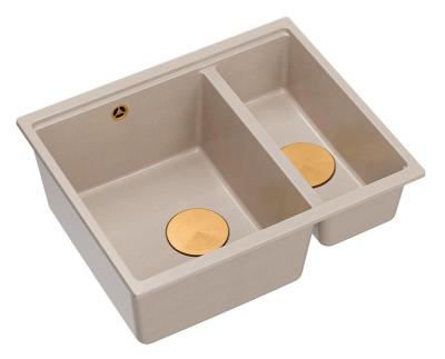 Quadri Newport II beige 1,5 lavandino in granito da appoggio e sottotop 555x460mm con tappo di rame 1208971767