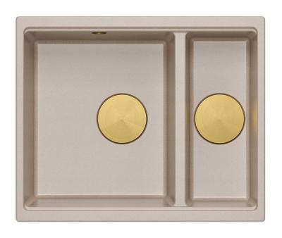 Quadri Newport II beige 1,5 lavandino in granito da incasso e sottotop 555x460mm con tappo d'oro 1208971768