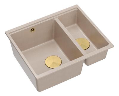 Quadri Newport II beige 1,5 lavandino in granito da incasso e sottotop 555x460mm con tappo d'oro 1208971768