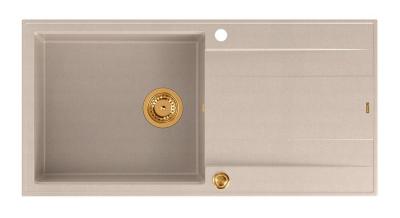 Lavello sopra piano Quadri Luton in granito colore beige perlato con superficie di sgocciolamento reversibile 100x50cm con tappo di rame 1208971770