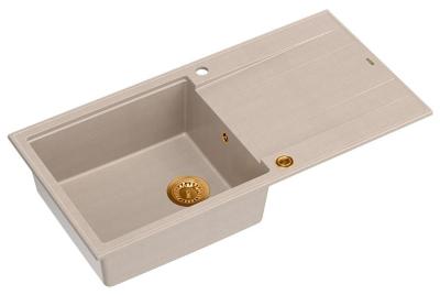 Lavello sopra piano Quadri Luton in granito colore beige perlato con superficie di sgocciolamento reversibile 100x50cm con tappo di rame 1208971770