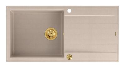 Lavello da incasso in granito beige Quadri Luton con piano di scolatura reversibile 100x50cm con tappo dorato 1208971771