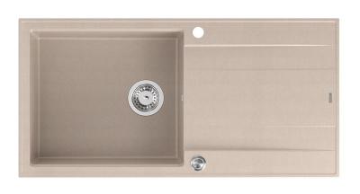 Lavello da incasso in granito beige perlato Quadri Luton con piano di scolamento reversibile 100x50cm con tappo in acciaio inossidabile 1208971772