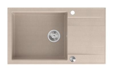 Lavello da incasso grande in granito beige perla Quadri Luton con piano di scolatura reversibile 86x50cm con tappo in acciaio inossidabile 1208971775