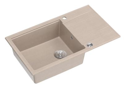 Lavello da incasso grande in granito beige perla Quadri Luton con piano di scolatura reversibile 86x50cm con tappo in acciaio inossidabile 1208971775