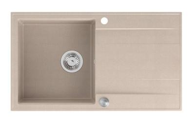 Lavello da incasso Quadri Luton in granito beige perlato con zona di scolatura reversibile 86x50cm con tappo in acciaio inossidabile 1208971779