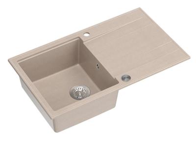 Lavello da incasso Quadri Luton in granito beige perlato con zona di scolatura reversibile 86x50cm con tappo in acciaio inossidabile 1208971779
