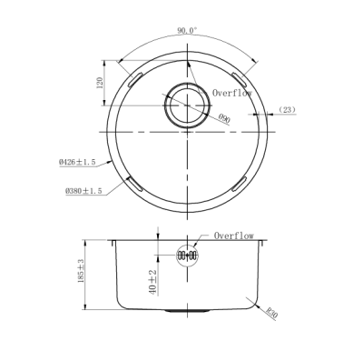 Pure.Sink Rondo Lavandino Rotondo in Rame per installazione a filo, sottotop e sopratop 38 cm PRN38-62