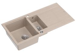 Quadri Luton perla beige granito sopraelevato 1,5 lavello con zona di scolatura reversibile 100x50cm con tappo in acciaio inossidabile 1208971794