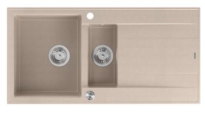 Quadri Luton perla beige granito sopraelevato 1,5 lavello con zona di scolatura reversibile 100x50cm con tappo in acciaio inossidabile 1208971794