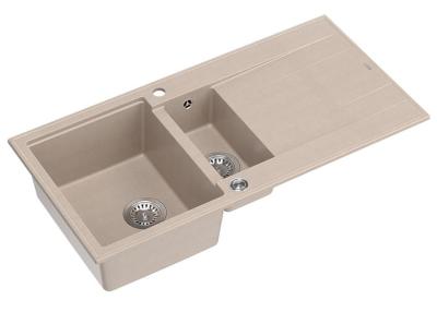 Quadri Luton perla beige granito sopraelevato 1,5 lavello con zona di scolatura reversibile 100x50cm con tappo in acciaio inossidabile 1208971794