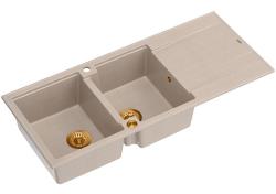 Quadri Luton montaggio doppio lavandino in granito beige perla con zona di scolo 116x50 cm con tappo di rame 1208971801