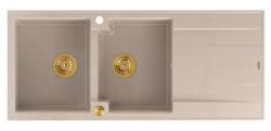 Quadri Luton montaggio doppio lavello in granito beige perla con zona di scolo 116x50 cm con tappo dorato 1208971809