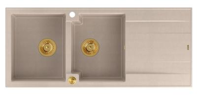 Quadri Luton montaggio doppio lavello in granito beige perla con zona di scolo 116x50 cm con tappo dorato 1208971809