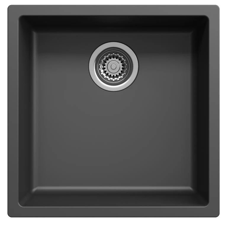 Lavello Ausmann Fibre nero 40x40cm da incasso, da appoggio e da installare a filo con tappo automatico in acciaio inossidabile 1208971836