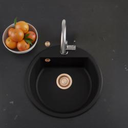 GraniteMy Bremen lavabo rotondo in granito 43 cm nero da incasso e sottotop con foro per rubinetto e tappo di rame 1208971837