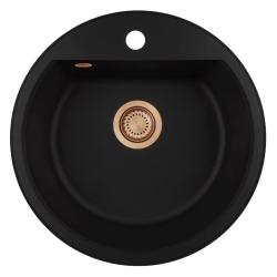 GraniteMy Bremen lavello rotondo in granito 43 cm nero, da incasso e sottotop, con foro per rubinetto e tappo automatico in rame 1208971838