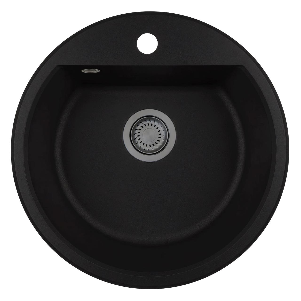 GraniteMy Bremen lavabo rotondo in granito 43 cm nero, da incasso e sottotop, con foro per rubinetto e tappo in metallo effetto pistola 1208971842