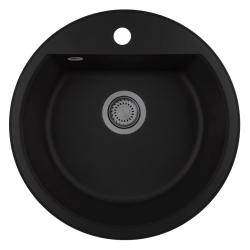 GraniteMy Bremen lavabo rotondo in granito 43 cm nero, da incasso e sottotop, con foro per rubinetto e tappo in metallo effetto pistola 1208971842