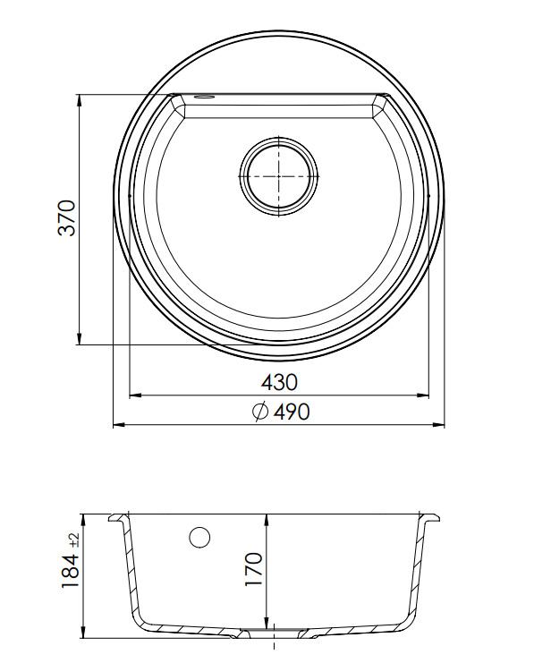 GraniteMy Bremen lavello rotondo in granito 43 cm bianco, da incasso e sottotop, con foro per rubinetto e tappo automatico in acciaio inossidabile 1208971845