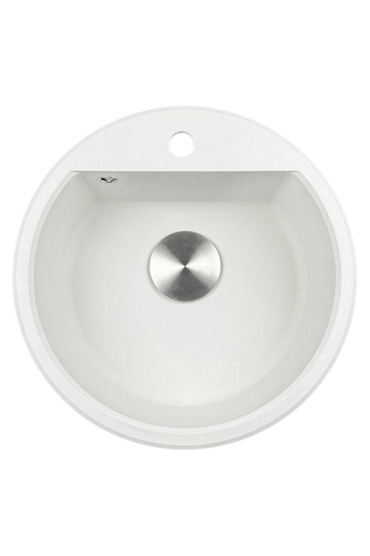 GraniteMy Bremen lavello rotondo in granito 43 cm bianco, da incasso e sottotop, con foro per rubinetto e tappo automatico in acciaio inossidabile 1208971845