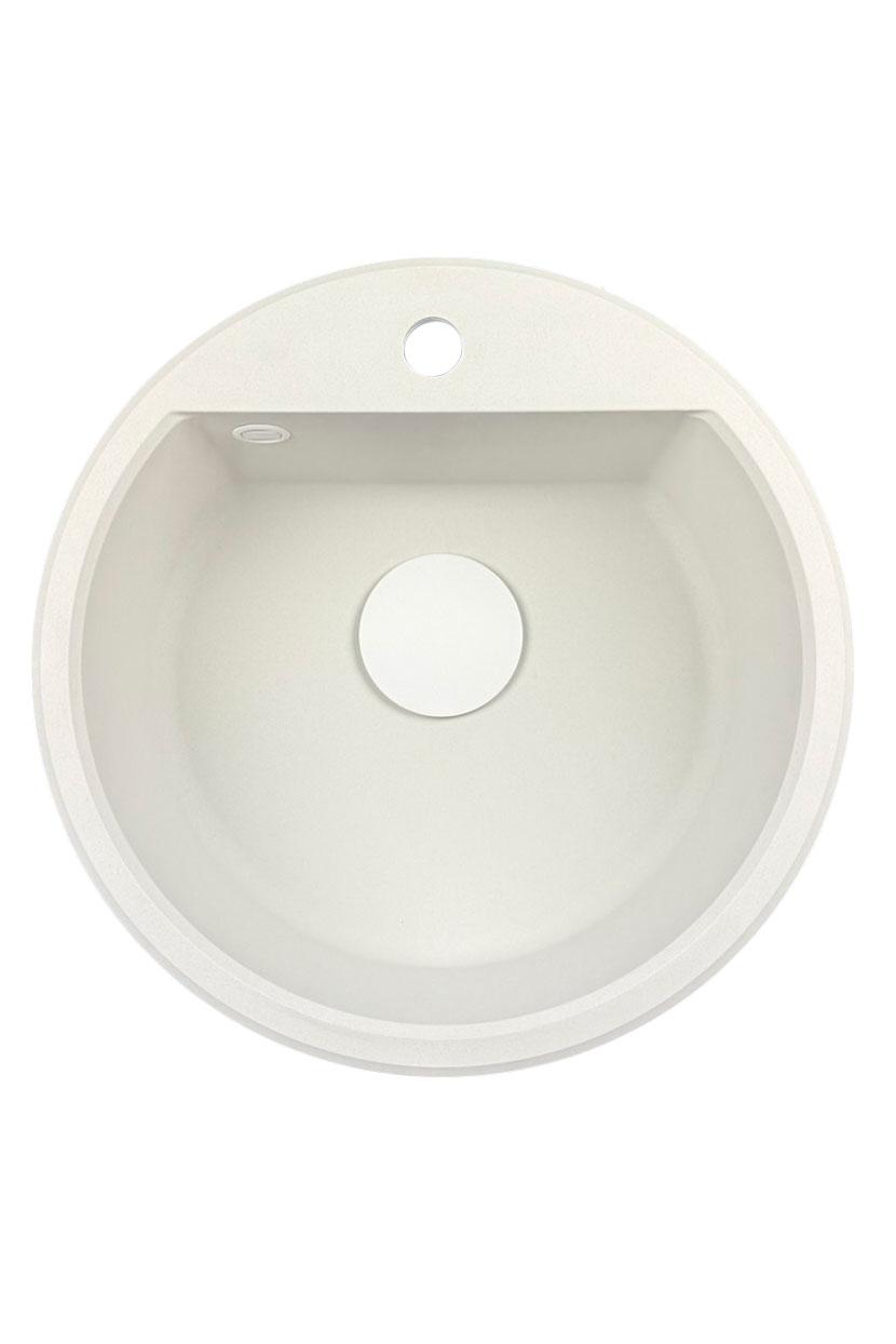 GraniteMy Bremen lavabo rotondo in granito 43 cm bianco, da appoggio e sottotop, con foro per rubinetto e tappo automatico bianco 1208971850