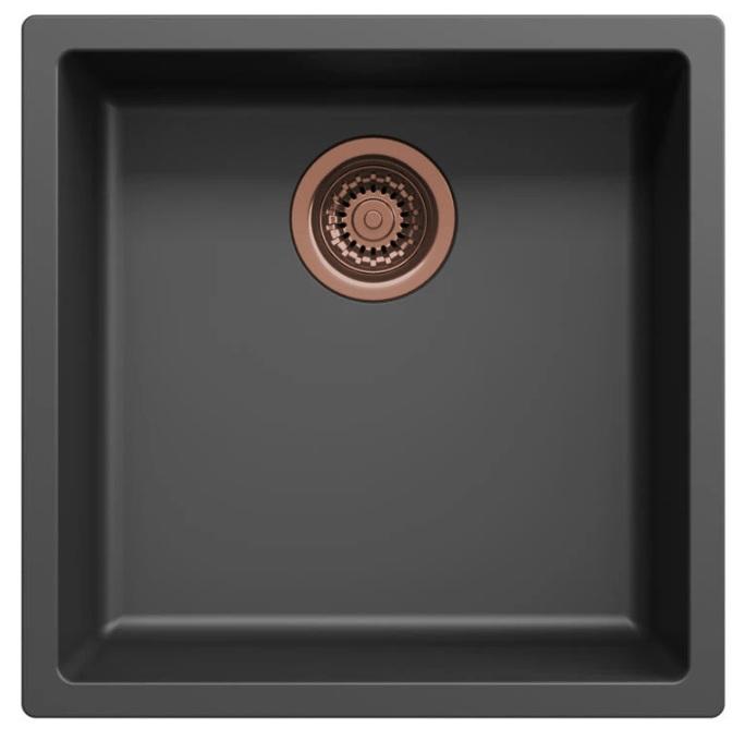 Lavello Ausmann Fibre nero 40x40cm da incasso, sopraelevato e a filo con tappo automatico in rame 1208971852