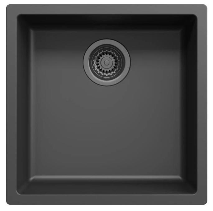 Lavello Ausmann Fibre nero 40x40cm da incasso, sopraelevato e a filo con tappo automatico in metallo color canna di fucile 1208971854